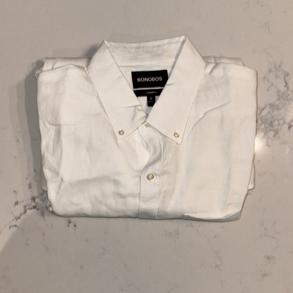 Bonobos Linen White Casual Button Down Shirt Size XL
